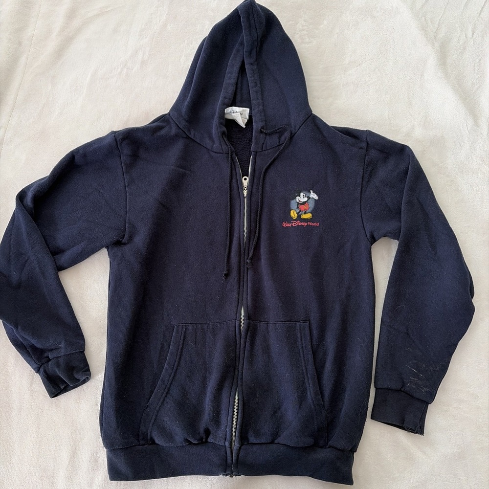 Walt Disney World Vintage Zip Up Sweatshirt Adult Medium With Hood Mickey Mouse
